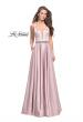 Picture of: Satin Prom Dress with A Line Skirt and Beaded Belt in Champagne, Style: 24821, Main Picture