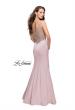 Picture of: Long Mermaid Gown with Sheer Deep V and Beading in Champagne, Style: 25454, Main Picture