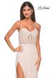 Picture of: Fishnet Rhinestone Fitted Dress with Bustier Top and High Neckline in Champagne, Style: 32227, Detail Picture 9