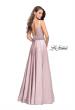 Picture of: Satin Prom Dress with A Line Skirt and Beaded Belt in Champagne, Style: 24821, Back Picture