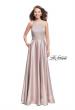 Picture of: Satin A-line Ball Gown Featuring Beading and a High Neck in Champagne, Style: 25601, Detail Picture 2