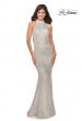 Picture of: Long Sequin Gown with High Neckline and Lace Back in Champagne, Style: 28612, Detail Picture 3