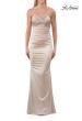 Picture of: Strapless Satin Gown with Ruching and Lace-Up Back in Champagne, Style: 33654, Detail Picture 3