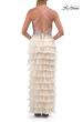 Picture of: Rhinestone Corset Ruffle Tier Gown with High Slit and Open Back in Champagne, Style: 33751, Detail Picture 3