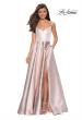 Picture of: Metallic A-line Prom Gown with Side Leg Slit in Champagne, Style: 27619, Detail Picture 5