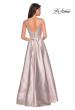 Picture of: Metallic A-line Prom Gown with Side Leg Slit in Champagne, Style: 27619, Detail Picture 6