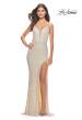 Picture of: Stretch Sequin Gown with Deep V Neck and Tie Back in Champagne, Style: 31072, Detail Picture 6