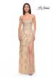 Picture of: Embroidered Lace Fitted Prom Dress with Lace Edge Slit in Champagne, Style: 32013, Detail Picture 6