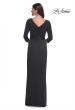 Picture of: Simple Chic Jersey Dress with Ruched Waist and V Neckline in Charcoal, Style: 31014, Detail Picture 2