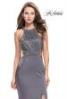 Picture of: Long Jersey Prom Dress with High Neck and Beading in Charcoal, Style: 26130, Main Picture
