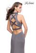 Picture of: Long Jersey Prom Dress with Side Cut Outs and Beading in Charcoal, Style: 25641, Back Picture