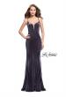 Picture of: Velvet Mermaid Style Prom Dress with Deep V Neckline in Charcoal, Style: 25174, Detail Picture 1