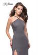 Picture of: Jersey Prom Dress with Beaded Straps and High Neckline in Charcoal, Style: 25698, Detail Picture 1