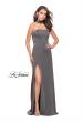 Picture of: Strapless Jersey Prom Dress with Attached Choker in Charcoal, Style: 25735, Detail Picture 1