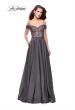 Picture of: Long A-line Prom Dress with Sheer Lace Beaded Bodice in Charcoal, Style: 25479, Detail Picture 2