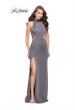 Picture of: Long Jersey Prom Dress with Side Cut Outs and Beading in Charcoal, Style: 25641, Detail Picture 3