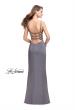 Picture of: Long Classic Form Fitting Prom Dress with Leg Slit in Charcoal, Style: 26274, Detail Picture 3