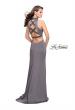 Picture of: Long Jersey Prom Dress with Side Cut Outs and Beading in Charcoal, Style: 25641, Detail Picture 2
