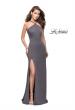 Picture of: Jersey Prom Dress with Beaded Straps and High Neckline in Charcoal, Style: 25698, Detail Picture 2