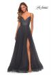 Picture of: Tulle A-line Dress with Patterned Rhinestone Bodice in Charcoal, Style: 28511, Detail Picture 6