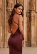 Picture of: Halter Satin Fitted Gown with Open Back in Chocolate, Style: 33732, Detail Picture 10