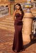 Picture of: Simple Strapless Satin Gown with Ruching Detail in Chocolate, Style: 33531, Detail Picture 1
