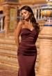 Picture of: Simple Strapless Satin Gown with Ruching Detail in Chocolate, Style: 33531, Detail Picture 2