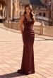 Picture of: Satin Fitted Gown with Strappy Open Back in Chocolate, Style: 33611, Detail Picture 2