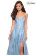 Picture of: Lace Prom Dress with Floral Detail and Side Leg Slit in Cloud Blue, Style: 27704, Main Picture