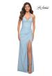 Picture of: Long Pastel Dress with Flattering Ruching and Slit in Cloud Blue, Main Picture