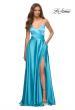 Picture of: Bright Satin Gown with Criss-Cross Ruched Top in Blue, Style: 30662, Main Picture