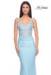 Picture of: Illusion Lace V Neck Top with Jersey Skirt Dress in Bright Colors in Cloud Blue, Style: 31128, Main Picture