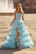 Picture of: Tiered Ruffle Gown with Strapless Corset Bodice and Rhinestones in Cloud Blue, Style: 33812, Main Picture
