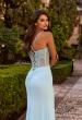 Picture of: Sheer Lace Corset Gown with High Slit and Lace-Up Back in Cloud Blue, Style: 33808, Detail Picture 8