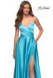 Picture of: Bright Satin Gown with Criss-Cross Ruched Top in Blue, Style: 30662, Detail Picture 9