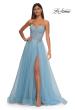 Picture of: Strapless A-line Tulle Dress with Floral Waist Detail in Cloud Blue, Style: 32789, Detail Picture 11