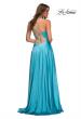 Picture of: Bright Satin Gown with Criss-Cross Ruched Top in Cloud Blue, Style: 30662, Detail Picture 12