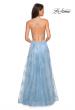 Picture of: Lace Prom Dress with Floral Detail and Side Leg Slit in Cloud Blue, Style: 27704, Back Picture