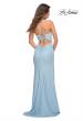 Picture of: Long Pastel Dress with Flattering Ruching and Slit in Cloud Blue, Back Picture