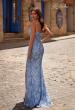 Picture of: Fabulous Print Floral Sequin Dress with Deep V Neckline in Cloud Blue, Style 32707, Back Picture