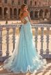 Picture of: Beaded A-Line Tulle Gown with Slit and Open Tie Back in Cloud Blue, Style: 33715, Back Picture