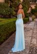 Picture of: Sheer Lace Corset Gown with High Slit and Lace-Up Back in Cloud Blue, Style: 33808, Back Picture