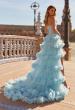 Picture of: Tiered Ruffle Gown with Strapless Corset Bodice and Rhinestones in Cloud Blue, Style: 33812, Back Picture