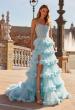 Picture of: Tiered Ruffle Gown with Strapless Corset Bodice and Rhinestones in Cloud Blue, Style: 33812, Detail Picture 1