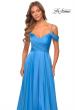 Picture of: Off the Shoulder Chiffon Dress with Scoop Back in Cloud Blue, Style: 28942, Detail Picture 4