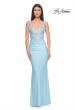 Picture of: Illusion Lace V Neck Top with Jersey Skirt Dress in Bright Colors in Cloud Blue, Style: 31128, Detail Picture 5