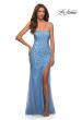 Picture of: Long Jeweled Pastel Prom Gown with Lace Up Back in Cloud Blue, Detail Picture 6