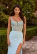 Picture of: Sheer Lace Corset Gown with High Slit and Lace-Up Back in Cloud Blue, Style: 33808, Detail Picture 7