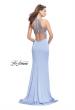 Picture of: Long Jersey Prom Dress with High Neck and Cut Outs in Cloud Blue, Style: 26069, Back Picture