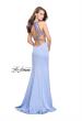 Picture of: Beaded Form Fitting Long Prom Dress with Leg Slit in Cloud Blue, Style: 26129, Back Picture